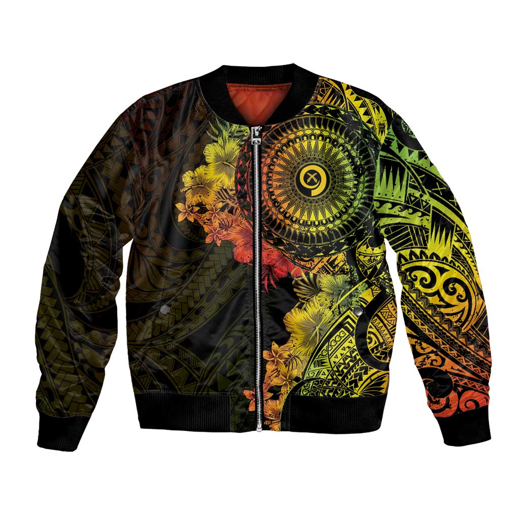 Vanuatu Bomber Jacket Hibisus Polynesian Pattern Reggae - Polynesian Pride