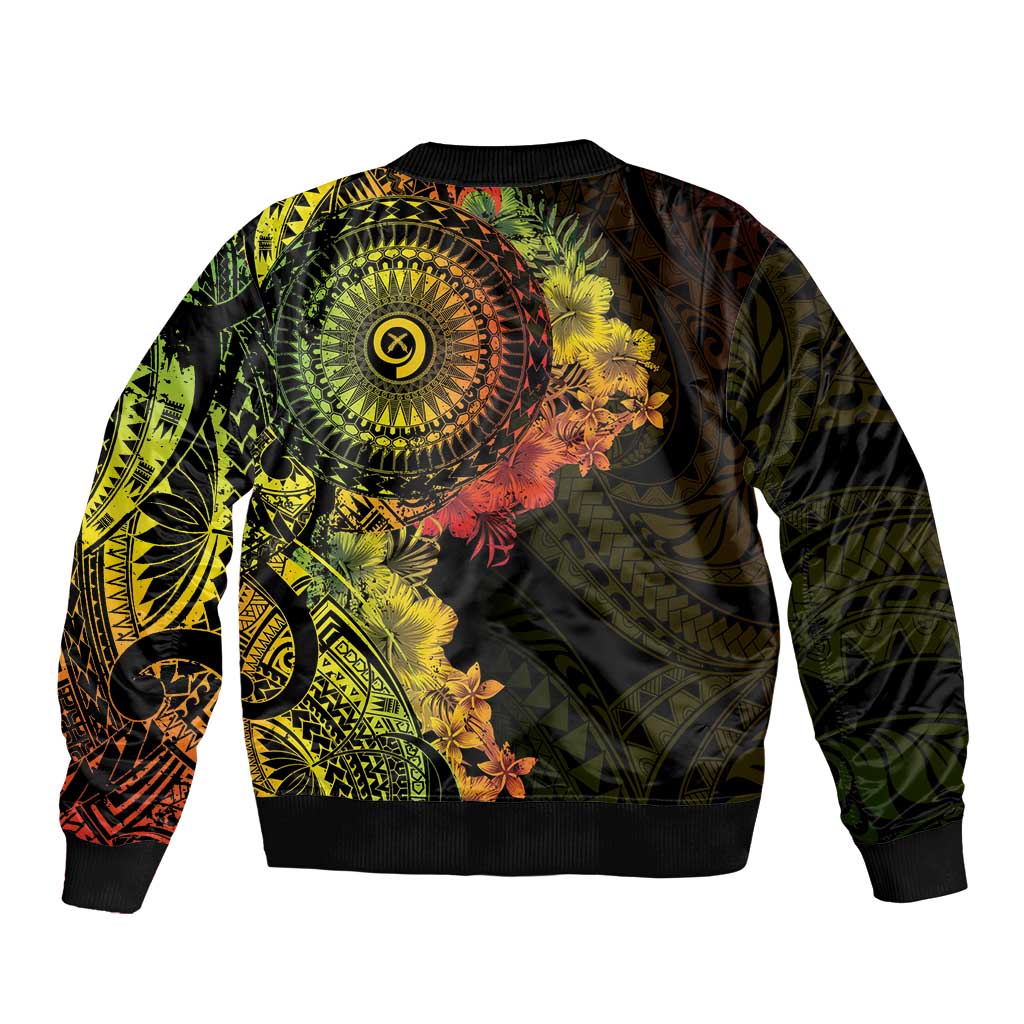 Vanuatu Bomber Jacket Hibisus Polynesian Pattern Reggae - Polynesian Pride