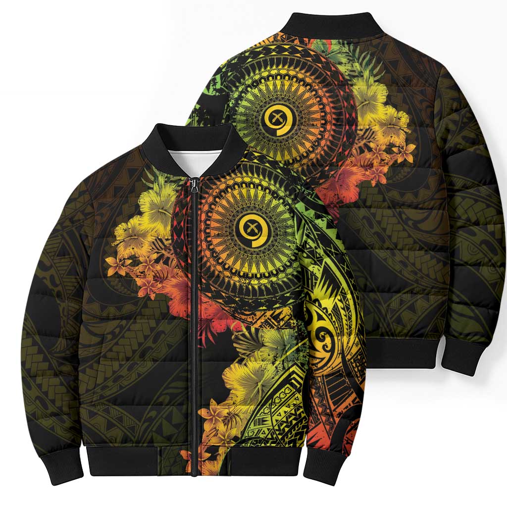 Vanuatu Bomber Puffer Jacket Hibisus Polynesian Pattern Reggae LT14 - Polynesian Pride