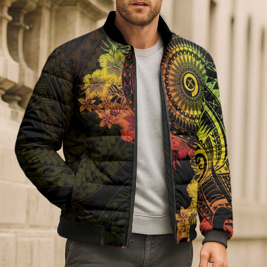 Vanuatu Bomber Puffer Jacket Hibisus Polynesian Pattern Reggae LT14 - Polynesian Pride