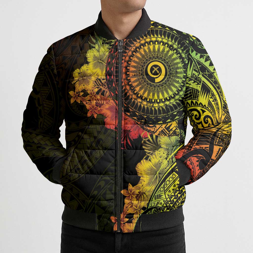 Vanuatu Bomber Puffer Jacket Hibisus Polynesian Pattern Reggae LT14 - Polynesian Pride