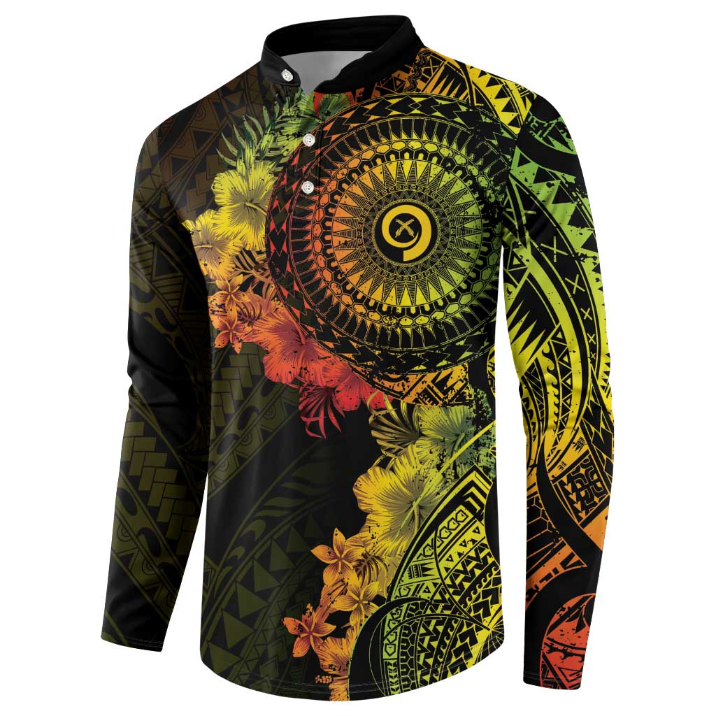 Vanuatu Button Sweatshirt Hibisus Polynesian Pattern Reggae LT14 - Polynesian Pride