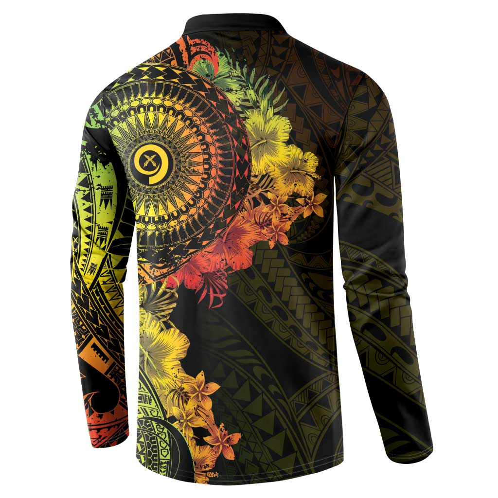 Vanuatu Button Sweatshirt Hibisus Polynesian Pattern Reggae LT14 - Polynesian Pride