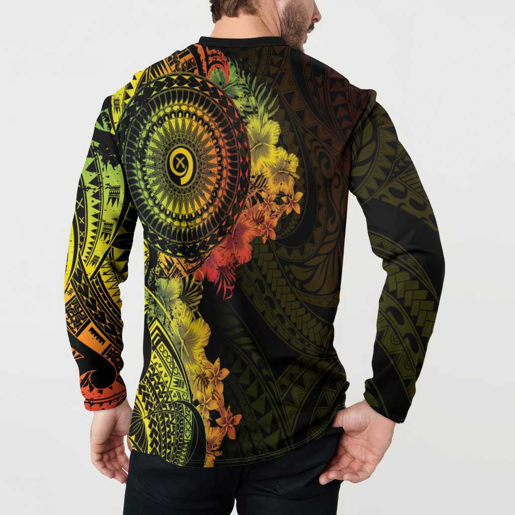 Vanuatu Button Sweatshirt Hibisus Polynesian Pattern Reggae LT14 - Polynesian Pride