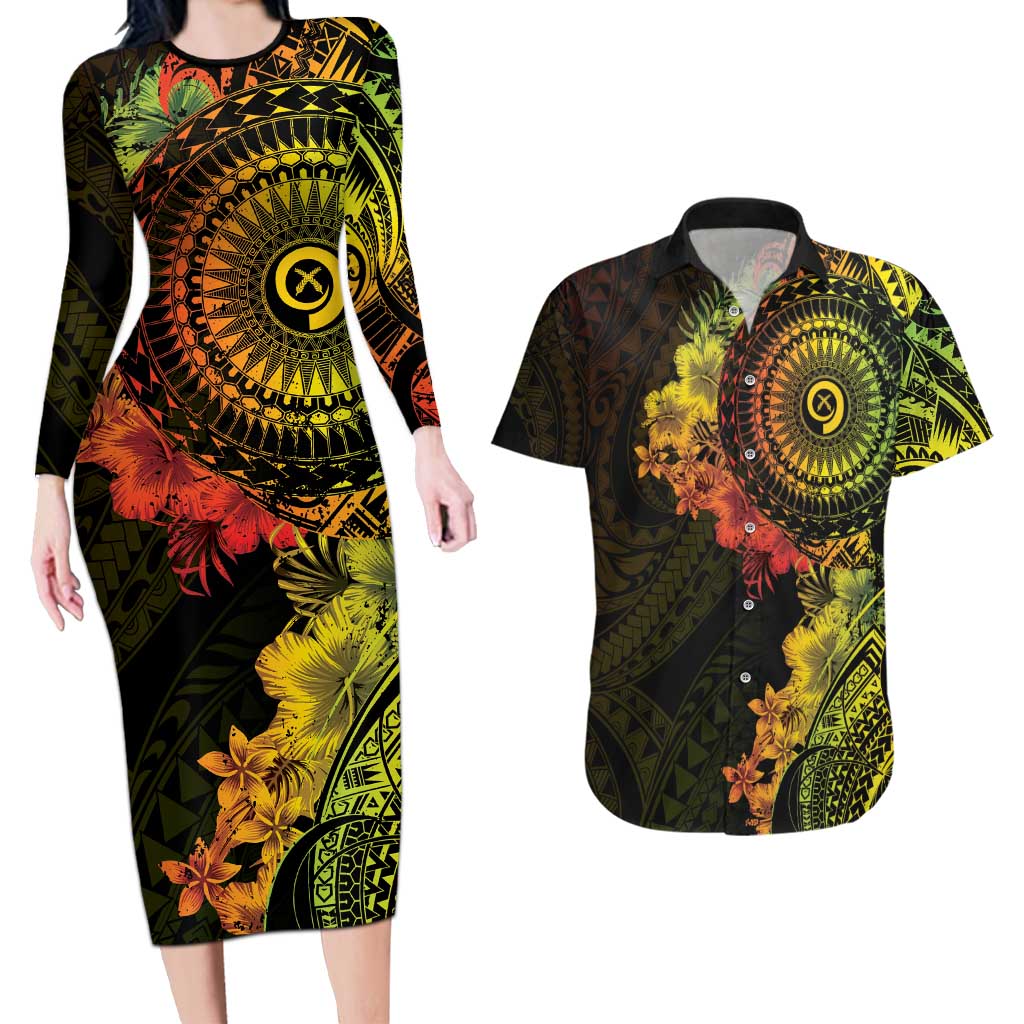 Vanuatu Couples Matching Long Sleeve Bodycon Dress and Hawaiian Shirt Hibisus Polynesian Pattern Reggae LT14 Reggae - Polynesian Pride