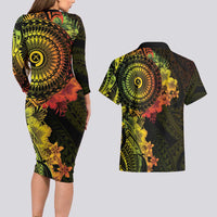 Vanuatu Couples Matching Long Sleeve Bodycon Dress and Hawaiian Shirt Hibisus Polynesian Pattern Reggae LT14 - Polynesian Pride