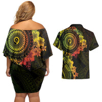 Vanuatu Couples Matching Off Shoulder Short Dress and Hawaiian Shirt Hibisus Polynesian Pattern Reggae LT14 - Polynesian Pride