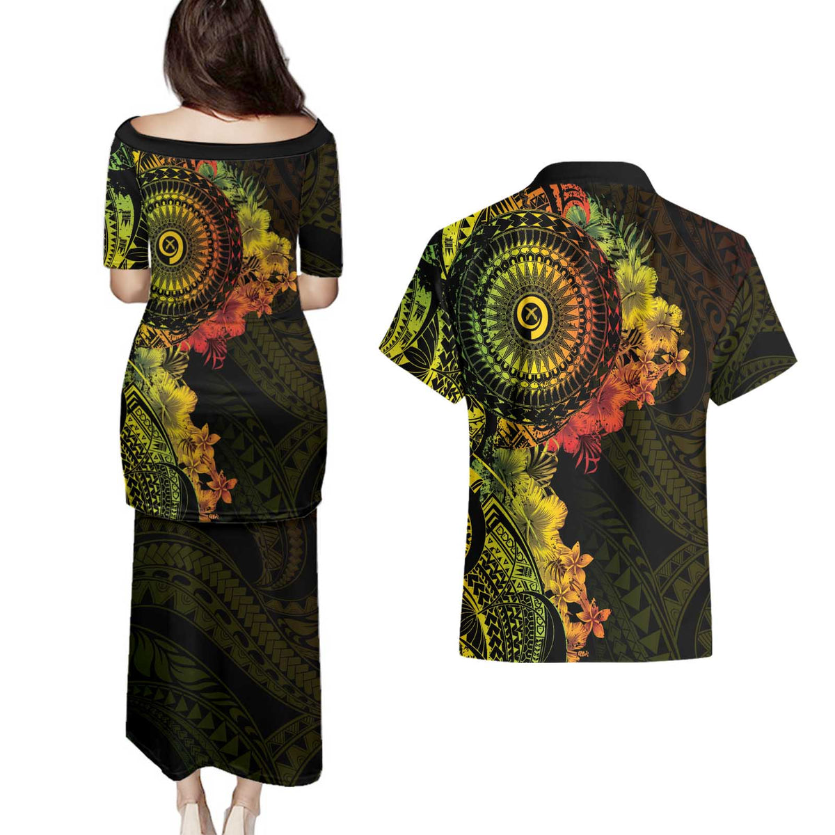 Vanuatu Couples Matching Puletasi and Hawaiian Shirt Hibisus Polynesian Pattern Reggae LT14 - Polynesian Pride