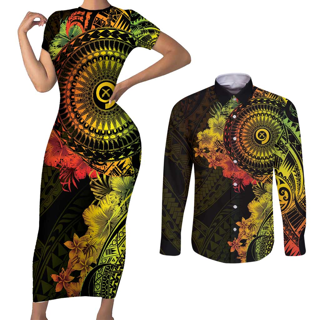 Vanuatu Couples Matching Short Sleeve Bodycon Dress and Long Sleeve Button Shirt Hibisus Polynesian Pattern Reggae LT14 Reggae - Polynesian Pride