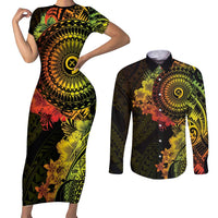 Vanuatu Couples Matching Short Sleeve Bodycon Dress and Long Sleeve Button Shirt Hibisus Polynesian Pattern Reggae LT14 Reggae - Polynesian Pride