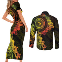 Vanuatu Couples Matching Short Sleeve Bodycon Dress and Long Sleeve Button Shirt Hibisus Polynesian Pattern Reggae LT14 - Polynesian Pride