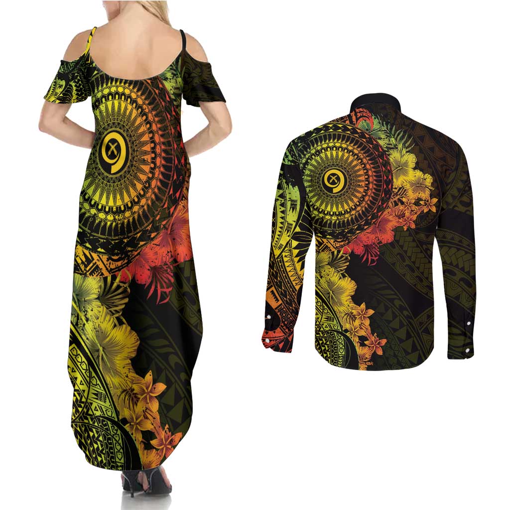 Vanuatu Couples Matching Summer Maxi Dress and Long Sleeve Button Shirt Hibisus Polynesian Pattern Reggae LT14 - Polynesian Pride