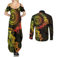 Vanuatu Couples Matching Summer Maxi Dress and Long Sleeve Button Shirt Hibisus Polynesian Pattern Reggae LT14 - Polynesian Pride