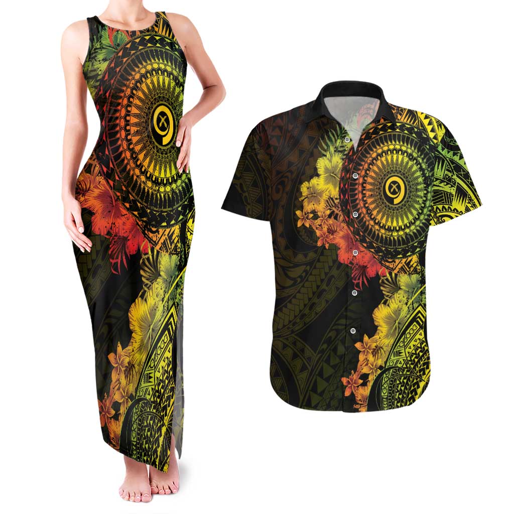 Vanuatu Couples Matching Tank Maxi Dress and Hawaiian Shirt Hibisus Polynesian Pattern Reggae LT14 Reggae - Polynesian Pride