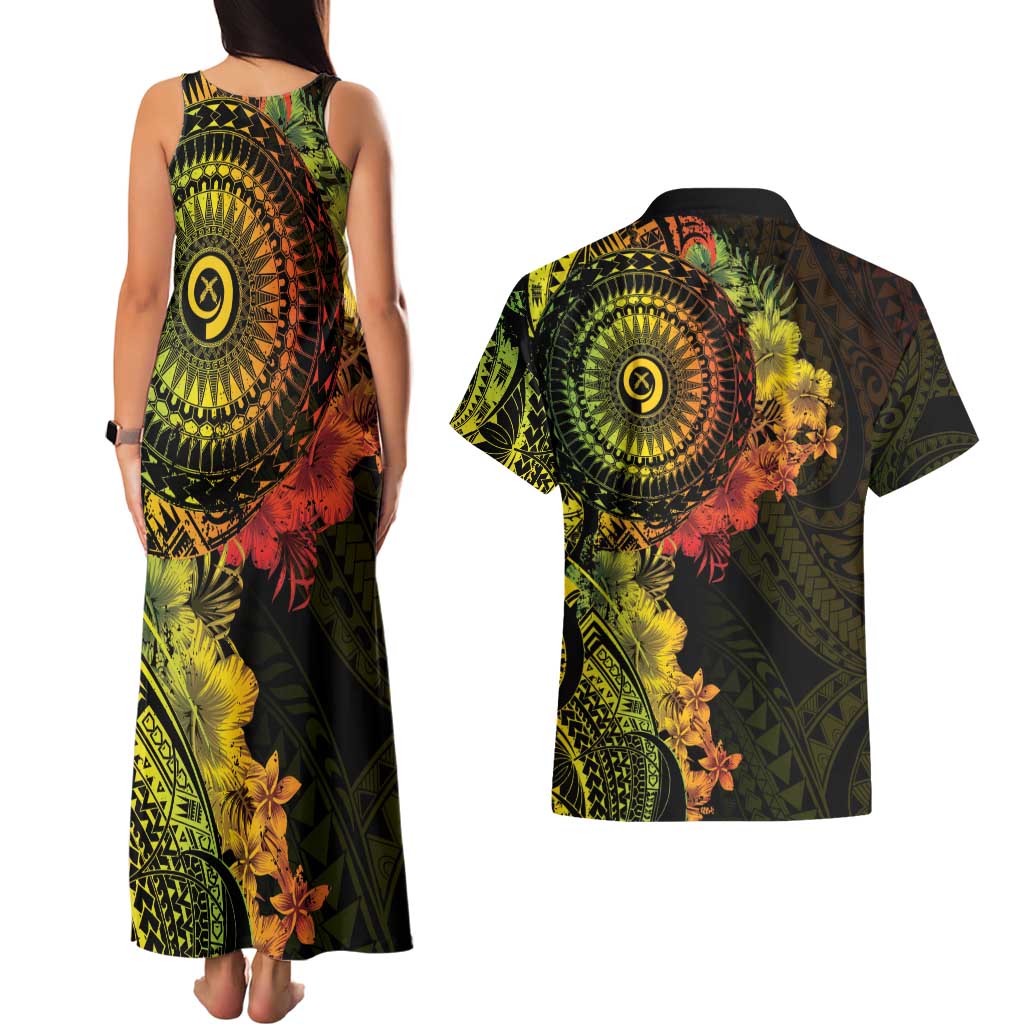Vanuatu Couples Matching Tank Maxi Dress and Hawaiian Shirt Hibisus Polynesian Pattern Reggae LT14 - Polynesian Pride