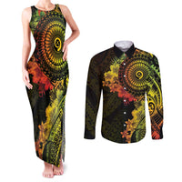 Vanuatu Couples Matching Tank Maxi Dress and Long Sleeve Button Shirt Hibisus Polynesian Pattern Reggae LT14 Reggae - Polynesian Pride