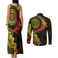 Vanuatu Couples Matching Tank Maxi Dress and Long Sleeve Button Shirt Hibisus Polynesian Pattern Reggae LT14 - Polynesian Pride