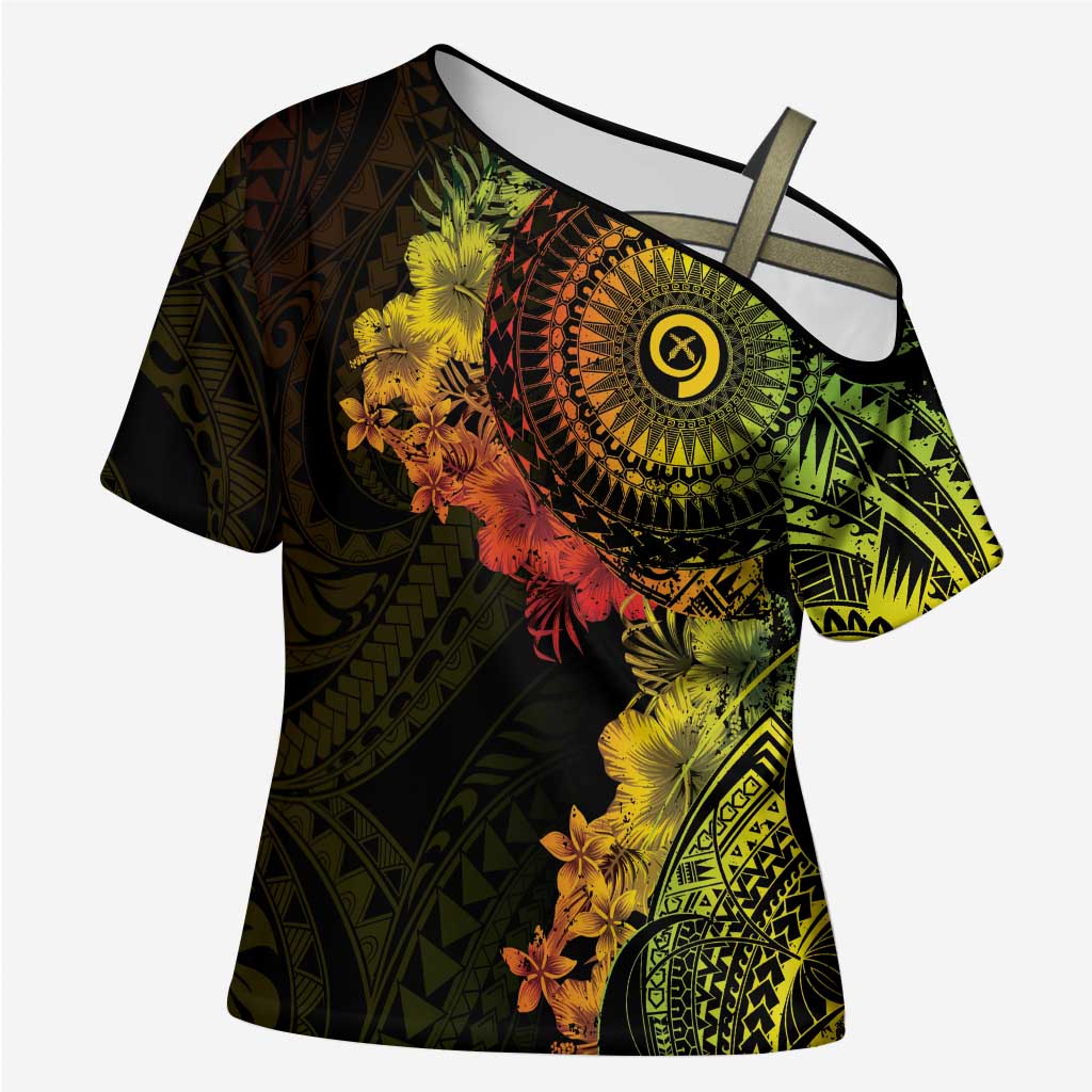 Vanuatu Cross Shoulder Shirt Hibisus Polynesian Pattern Reggae LT14 Female Reggae - Polynesian Pride