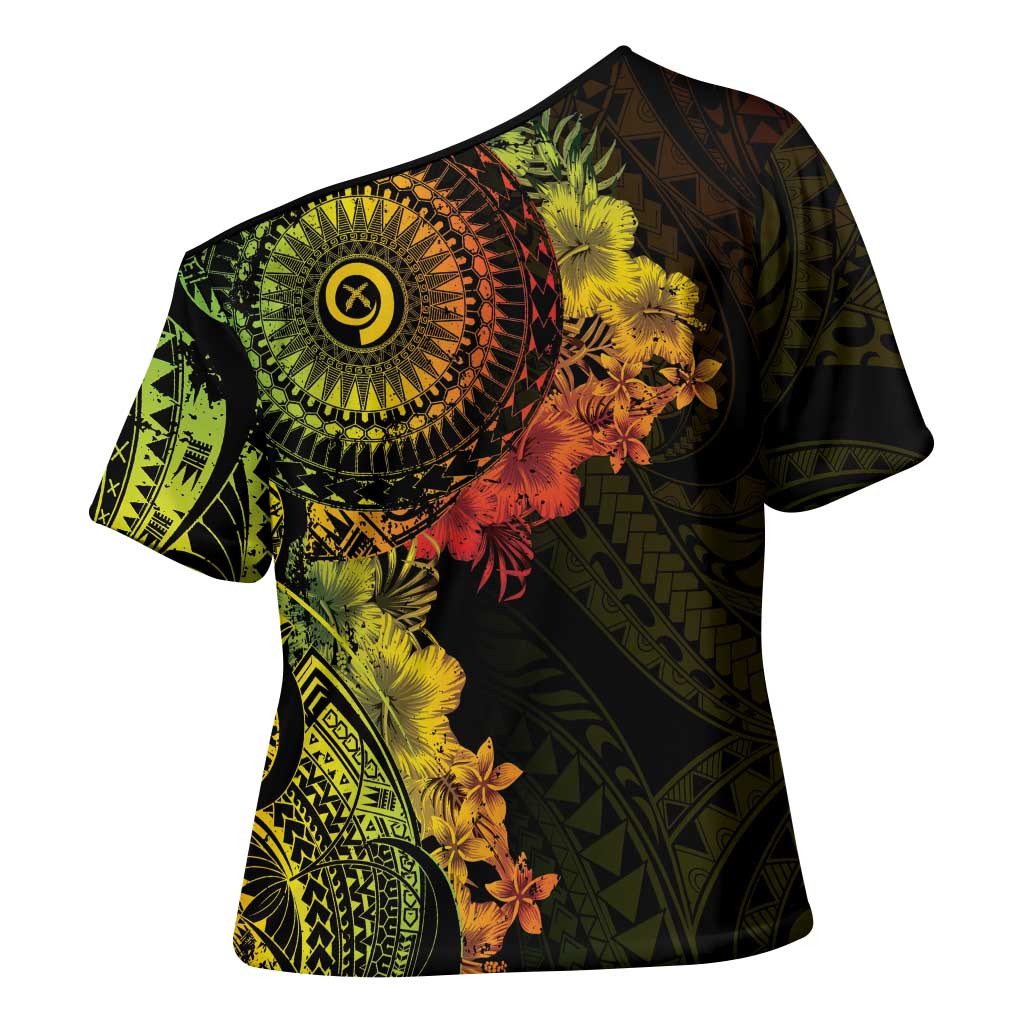 Vanuatu Cross Shoulder Shirt Hibisus Polynesian Pattern Reggae LT14 - Polynesian Pride