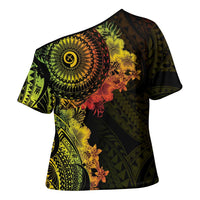 Vanuatu Cross Shoulder Shirt Hibisus Polynesian Pattern Reggae LT14 - Polynesian Pride