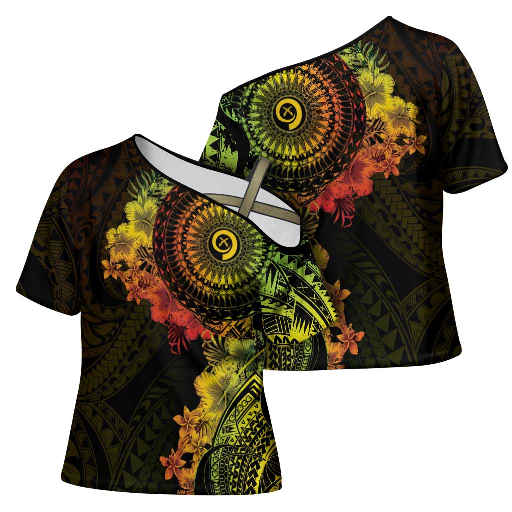 Vanuatu Cross Shoulder Shirt Hibisus Polynesian Pattern Reggae LT14 - Polynesian Pride