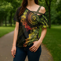 Vanuatu Cross Shoulder Shirt Hibisus Polynesian Pattern Reggae LT14 - Polynesian Pride