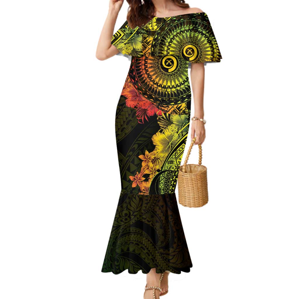 Vanuatu Family Matching Mermaid Dress and Hawaiian Shirt Hibisus Polynesian Pattern Reggae LT14 Mom's Dress Reggae - Polynesian Pride