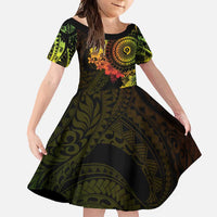 Vanuatu Family Matching Off Shoulder Maxi Dress and Hawaiian Shirt Hibisus Polynesian Pattern Reggae LT14 Daughter's Dress Reggae - Polynesian Pride