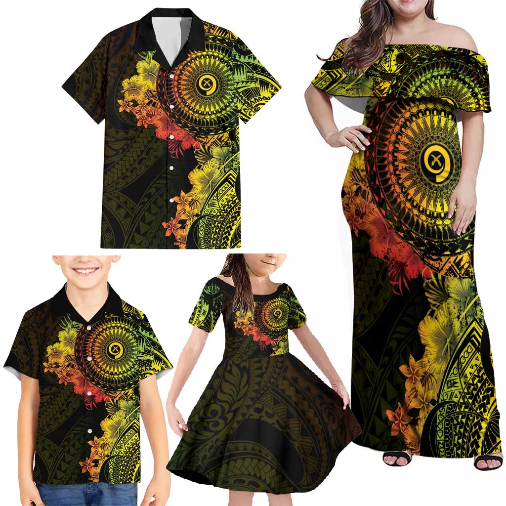 Vanuatu Family Matching Off Shoulder Maxi Dress and Hawaiian Shirt Hibisus Polynesian Pattern Reggae LT14 - Polynesian Pride