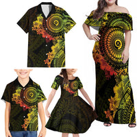 Vanuatu Family Matching Off Shoulder Maxi Dress and Hawaiian Shirt Hibisus Polynesian Pattern Reggae LT14 - Polynesian Pride