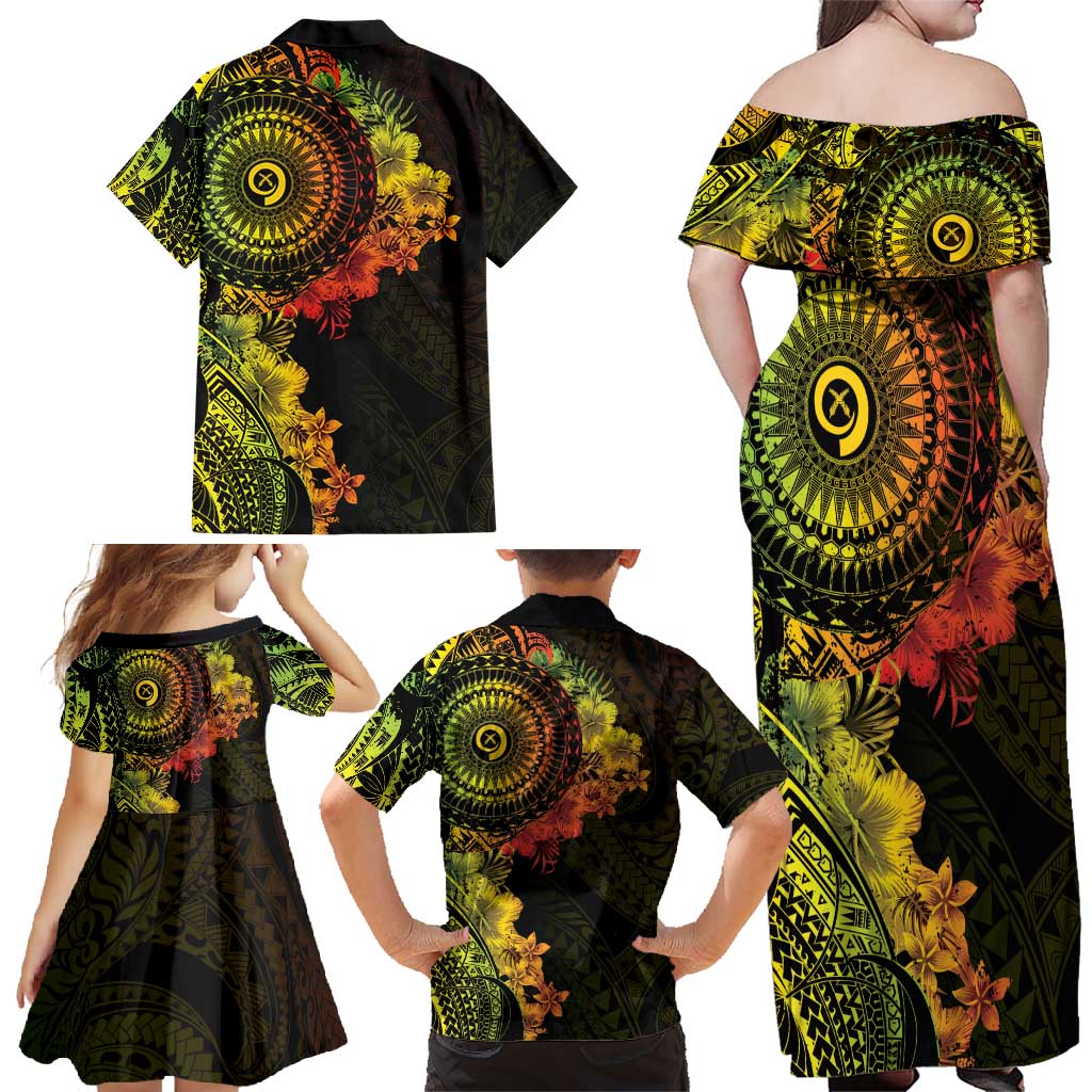 Vanuatu Family Matching Off Shoulder Maxi Dress and Hawaiian Shirt Hibisus Polynesian Pattern Reggae LT14 - Polynesian Pride
