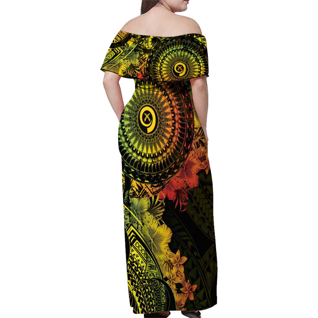 Vanuatu Family Matching Off Shoulder Maxi Dress and Hawaiian Shirt Hibisus Polynesian Pattern Reggae LT14 - Polynesian Pride