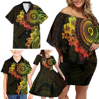 Vanuatu Family Matching Off Shoulder Short Dress and Hawaiian Shirt Hibisus Polynesian Pattern Reggae LT14 - Polynesian Pride