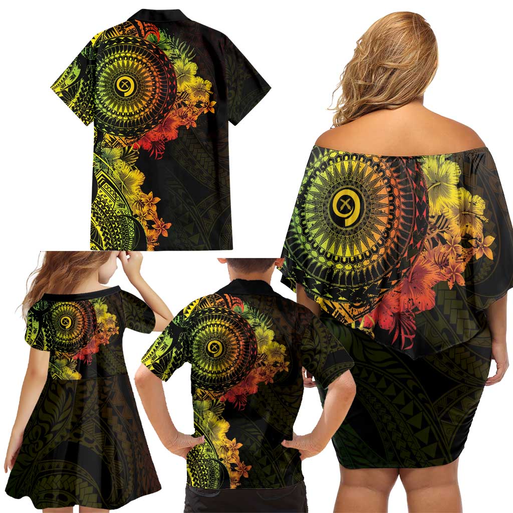 Vanuatu Family Matching Off Shoulder Short Dress and Hawaiian Shirt Hibisus Polynesian Pattern Reggae LT14 - Polynesian Pride