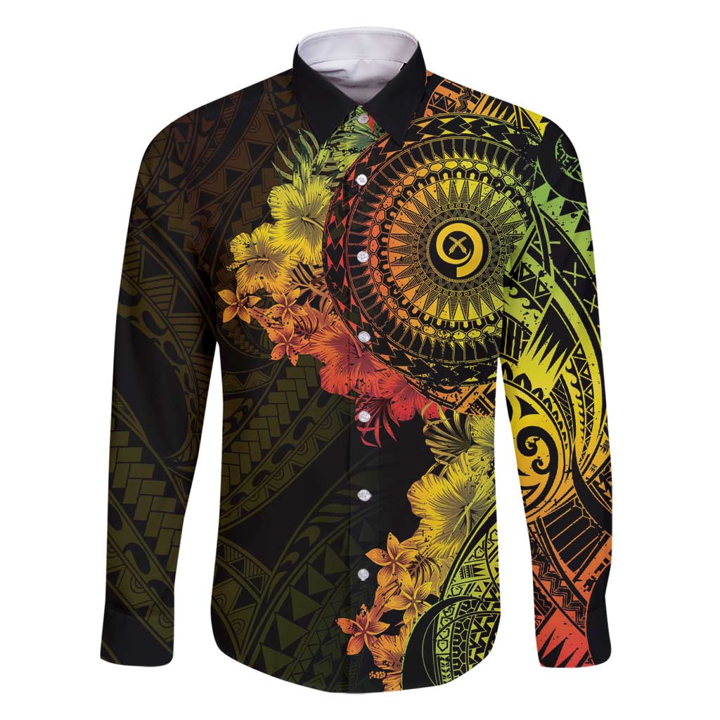 Vanuatu Family Matching Off Shoulder Short Dress and Hawaiian Shirt Hibisus Polynesian Pattern Reggae LT14 Dad's Shirt - Long Sleeve Reggae - Polynesian Pride