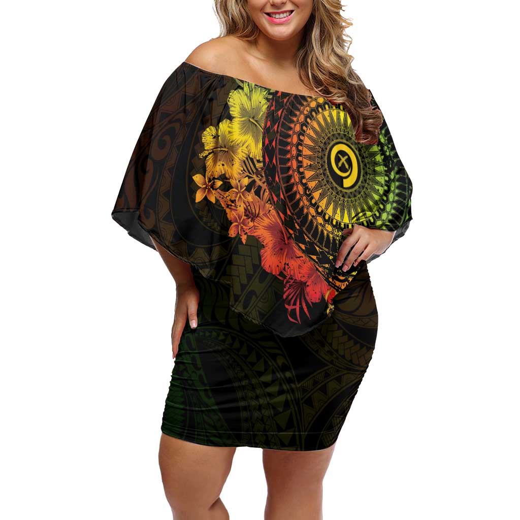 Vanuatu Family Matching Off Shoulder Short Dress and Hawaiian Shirt Hibisus Polynesian Pattern Reggae LT14 Mom's Dress Reggae - Polynesian Pride