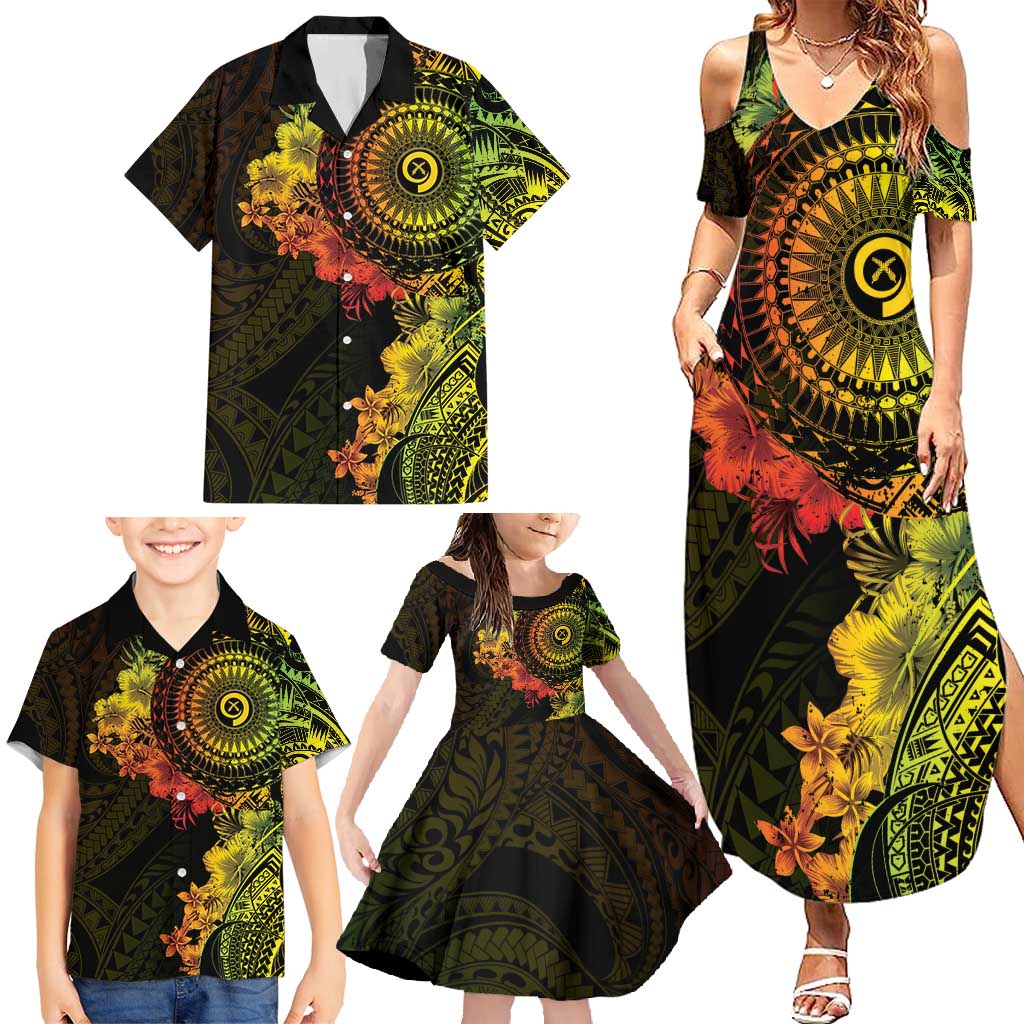 Vanuatu Family Matching Summer Maxi Dress and Hawaiian Shirt Hibisus Polynesian Pattern Reggae LT14 - Polynesian Pride