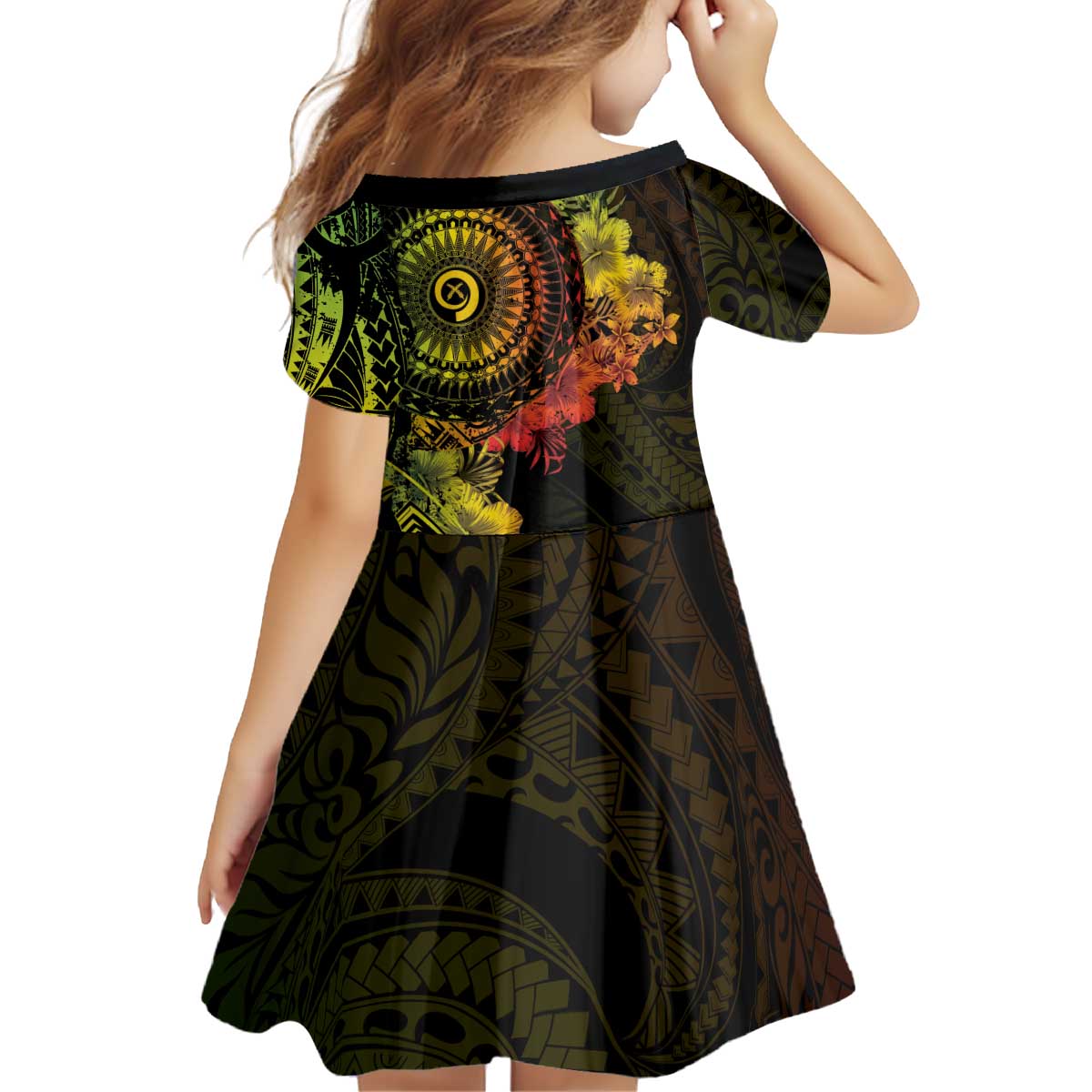 Vanuatu Kid Short Sleeve Dress Hibisus Polynesian Pattern Reggae - Polynesian Pride