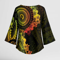 Vanuatu Kimono Sleeve Blouse Hibisus Polynesian Pattern Reggae LT14 - Polynesian Pride