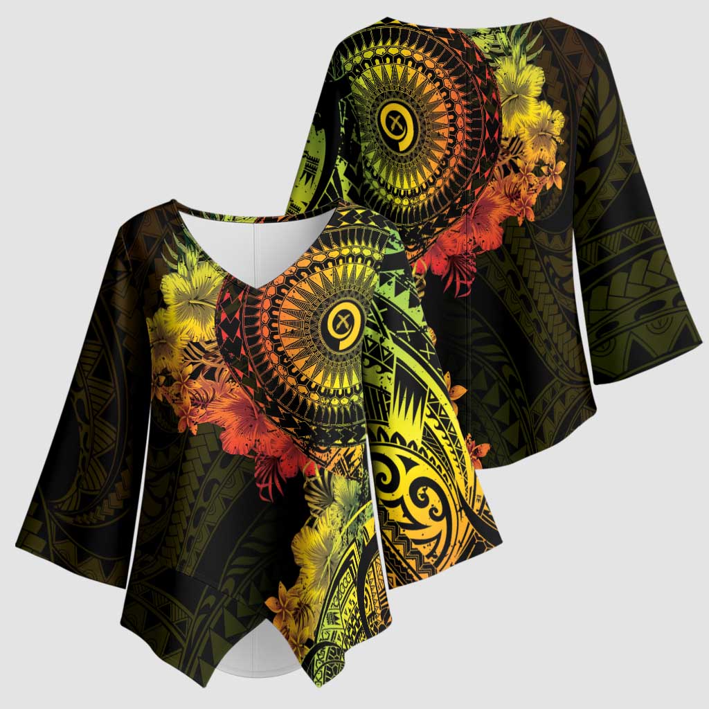 Vanuatu Kimono Sleeve Blouse Hibisus Polynesian Pattern Reggae LT14 - Polynesian Pride