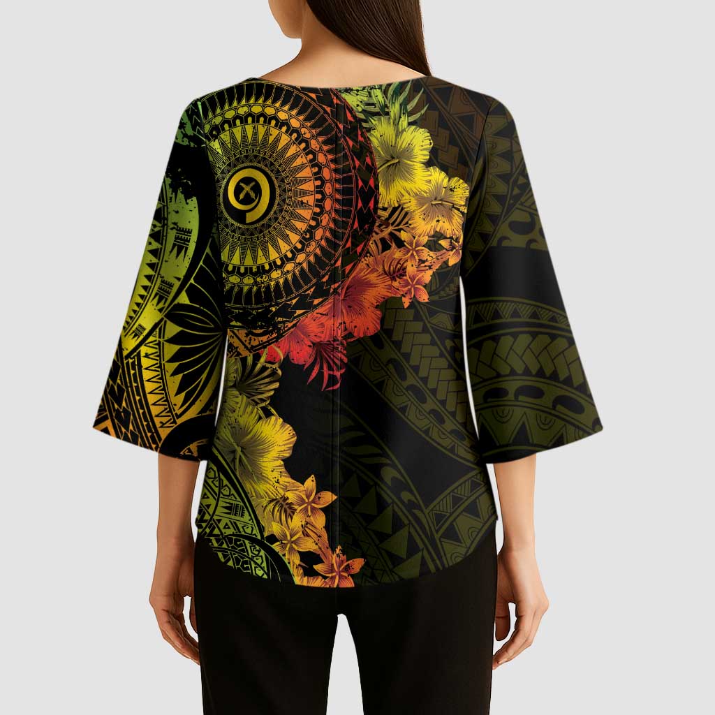 Vanuatu Kimono Sleeve Blouse Hibisus Polynesian Pattern Reggae LT14 - Polynesian Pride