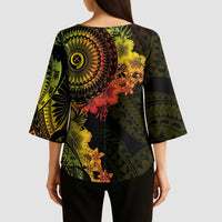 Vanuatu Kimono Sleeve Blouse Hibisus Polynesian Pattern Reggae LT14 - Polynesian Pride