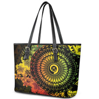 Vanuatu Leather Tote Bag Hibisus Polynesian Pattern Reggae - Polynesian Pride