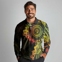 Vanuatu Long Sleeve Polo Shirt Hibisus Polynesian Pattern Reggae - Polynesian Pride