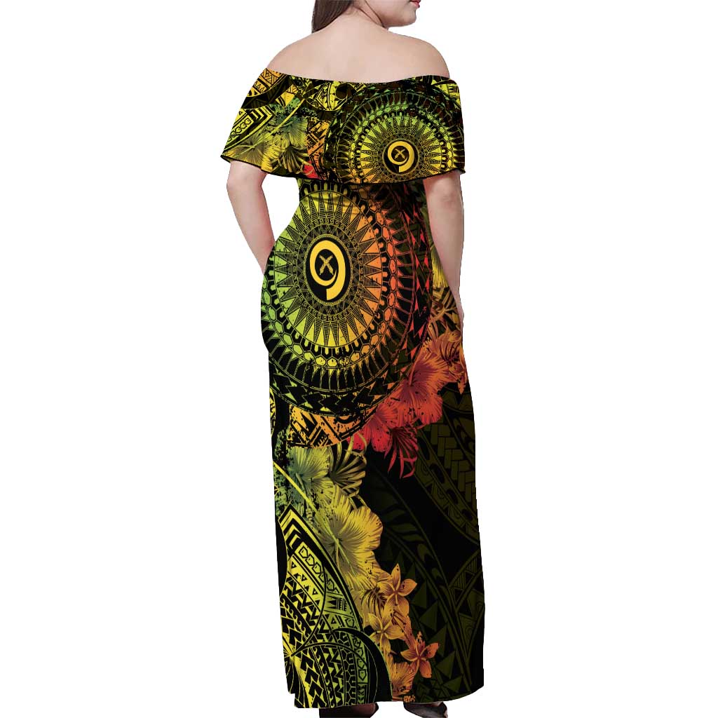Vanuatu Off Shoulder Maxi Dress Hibisus Polynesian Pattern Reggae - Polynesian Pride