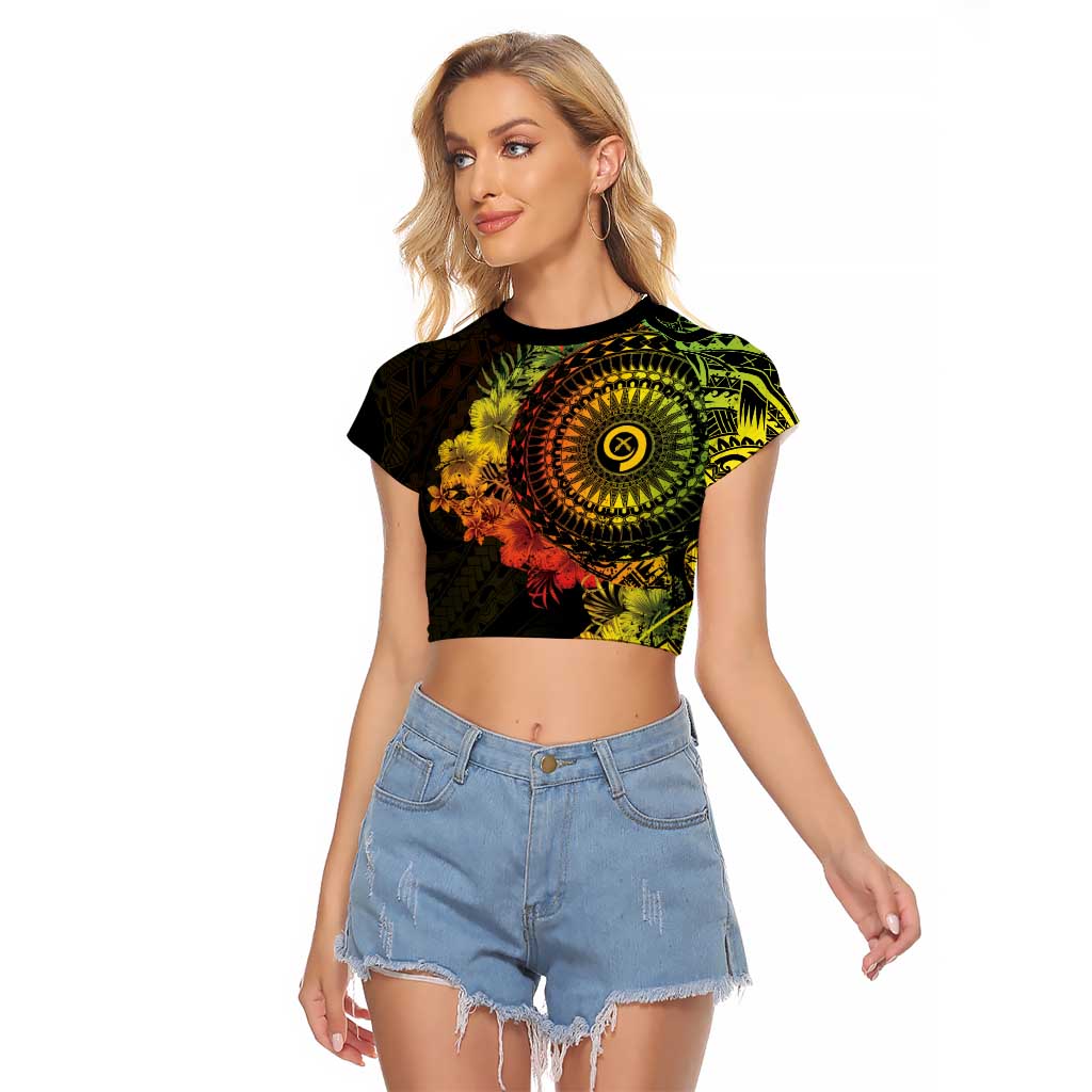 Vanuatu Raglan Cropped T Shirt Hibisus Polynesian Pattern Reggae - Polynesian Pride