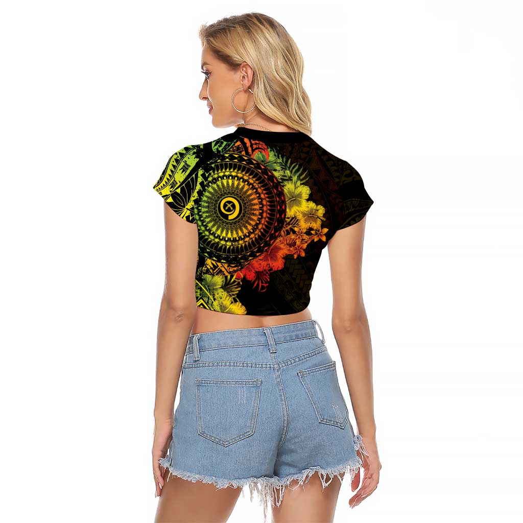 Vanuatu Raglan Cropped T Shirt Hibisus Polynesian Pattern Reggae - Polynesian Pride