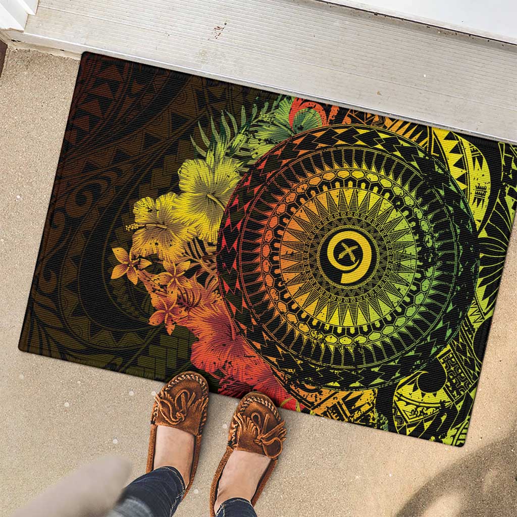 Vanuatu Rubber Doormat Hibisus Polynesian Pattern Reggae LT14 - Polynesian Pride