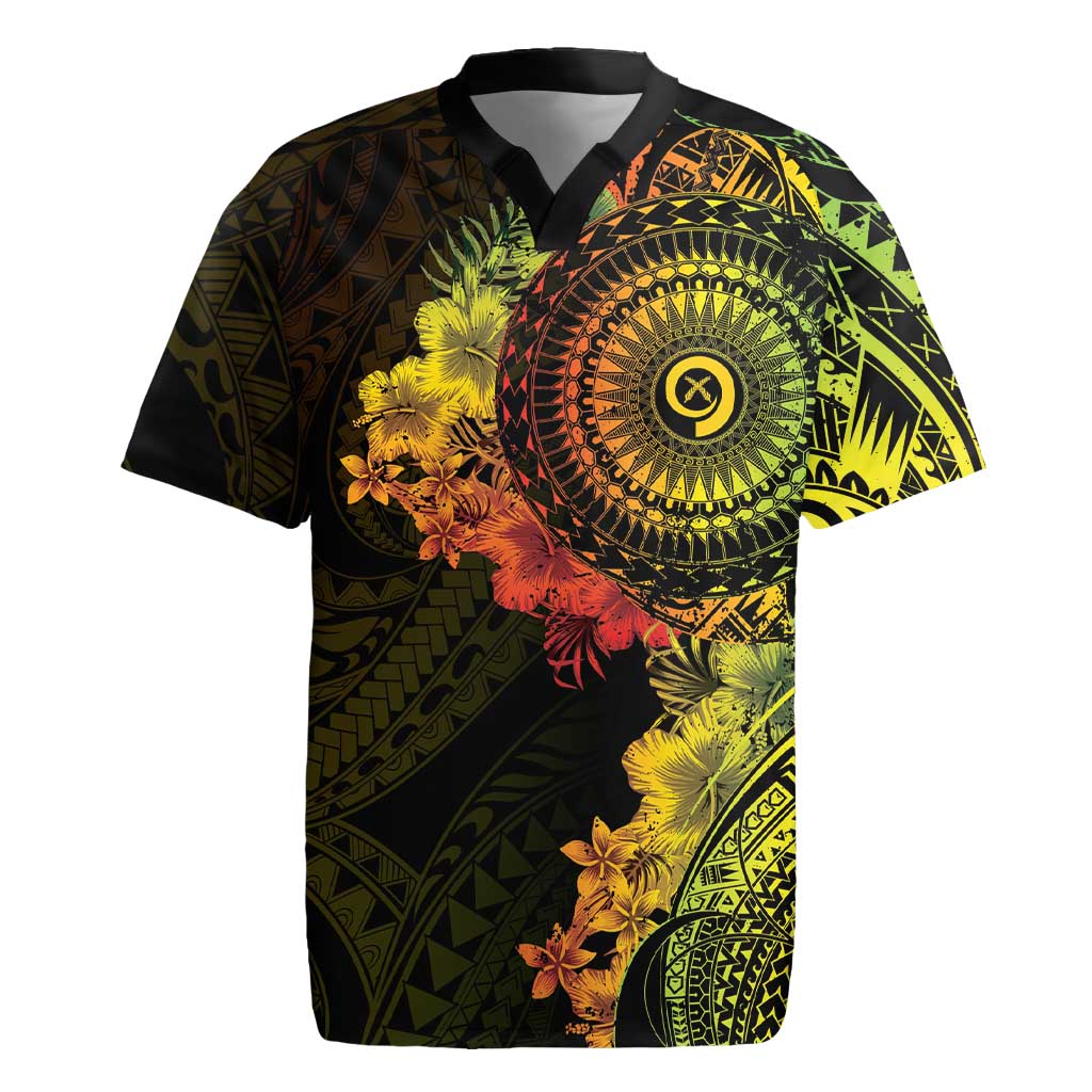 Vanuatu Rugby Jersey Hibisus Polynesian Pattern Reggae LT14 Reggae - Polynesian Pride