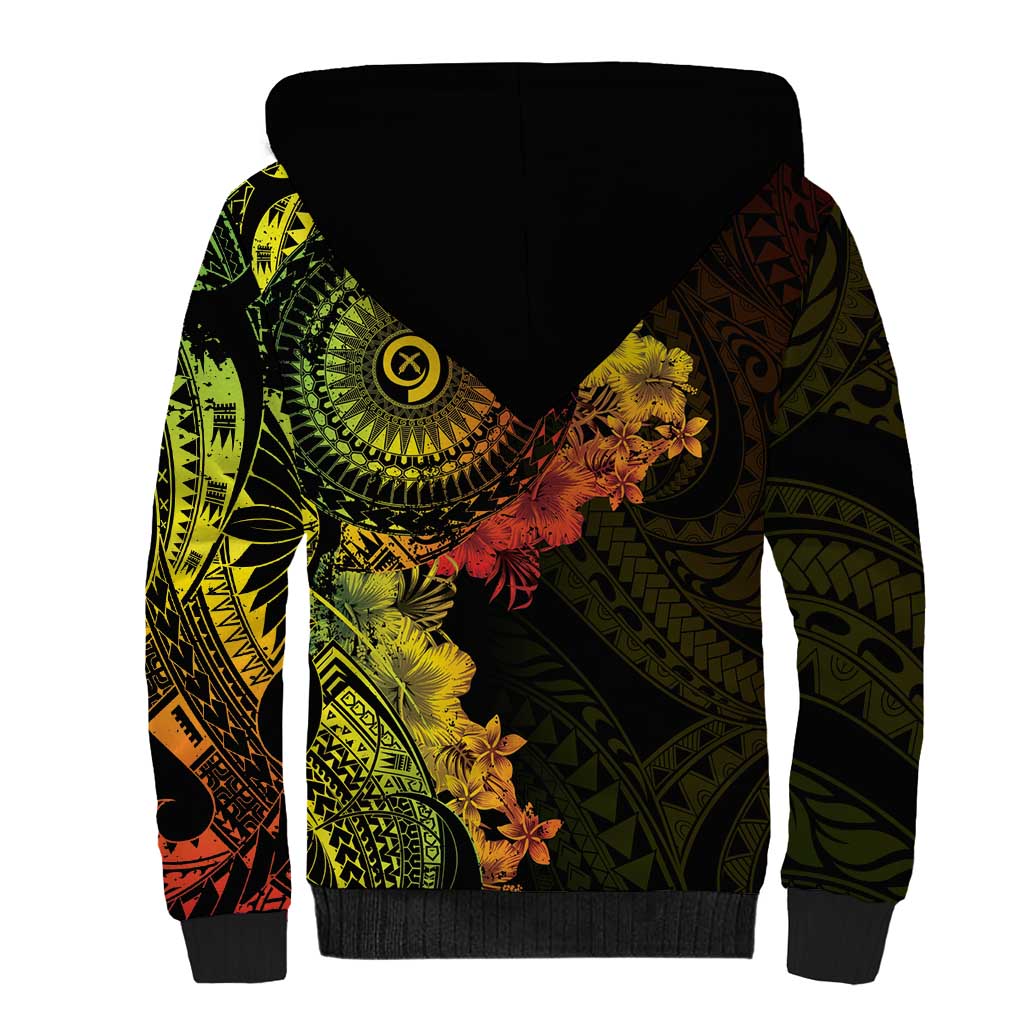 Vanuatu Sherpa Hoodie Hibisus Polynesian Pattern Reggae LT14 - Polynesian Pride